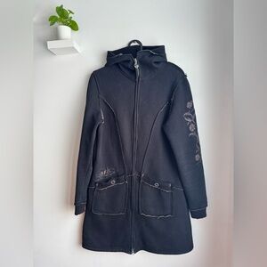 Orb Women's Black Embroidered Long Full Zip Hoodie